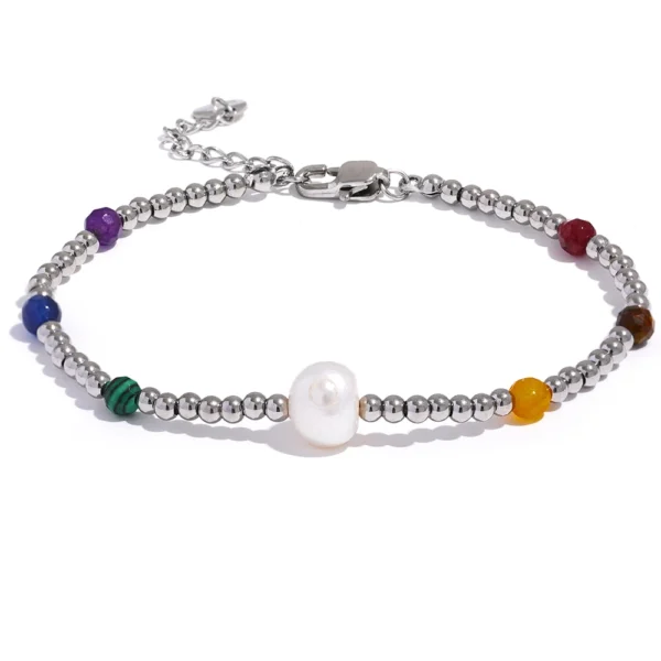 Handmade Stainless Steel Bracelet - Stylish Beads, Multicolor Mix Natural Stone