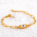 Chic Eye Chain Link Bracelet: Stainless Steel, Gold Color, Lobster Clasp, Trendy Charm, Waterproof Jewelry for Women