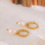Natural Pearl Twist Hoop Earrings - 316 Stainless Steel, 18k Gold PVD Plated, Waterproof Charm Jewelry
