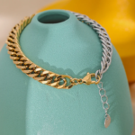 Chic Stainless Steel Chain Bangle Bracelet – Trendy 18K PVD Plated Metal Texture, Waterproof Jewelry