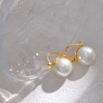 Elegant Geometric Imitation Pearls Hoop Earrings - Stainless Steel, Golden Huggie, Korea Fashion, Gala Gift