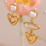 Elegant Imitation Pearls Heart Asymmetry Earrings: Stainless Steel, Zircon, Fashion Drop Dangle, Waterproof Trendy Jewelry