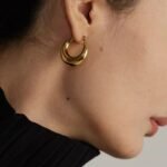 Statement Geometric Hoop Earrings: Stainless Steel, Trendy Metal Texture, 18K Gold Accents