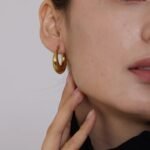 Statement Geometric Hoop Earrings: Stainless Steel, Trendy Metal Texture, 18K Gold Accents