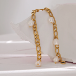 316L Stainless Steel Chain Bracelet: Elegant Natural Pearl, 18 K Plated, Wrist Fashion Jewelry, Accessories for Party Gift