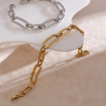 Minimalist Geometric Stainless Steel Golden Chain Bangle Bracelet - Waterproof Women's Jewelry Gift