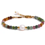 Healing Charm Bracelet - Natural Tourmaline Stone, Pearl, Fashionable Colorful Beads, Bangle for Women, Mother's Gift, Wholesale Jewelry
