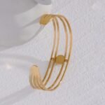 Boho Green Stone Open Bracelet: Golden Waterproof Charm, Stainless Steel, Summer Arm Jewelry for Women, Gift