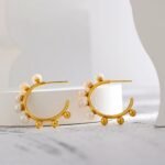Stainless Steel Natural Pearl Stud Earrings: High-Quality, Metal Golden, France for Women, Waterproof Fashion Jewelry Gift