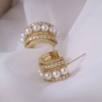 Chic Geometric Stud Earrings: Imitation Pearls, High-Quality Cubic Zirconia
