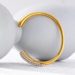Elegant Imitation Pearls Cuff Bracelet: Geometric Stainless Steel, 18K Gold Color, Personalized Texture, Jewelry Gift