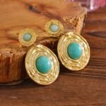 Blue Amazonite Stone Stainless Steel Dangle Earrings: Gold Color, Fashion Jewelry, Rust-Proof, Gala Gift for Women