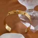 Celestial Resin Cuff Bangle Bracelet: Stainless Steel, Gold Color Texture, Fashion Chic Jewelry, Gala Gift, Waterproof