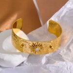 Celestial Resin Cuff Bangle Bracelet: Stainless Steel, Gold Color Texture, Fashion Chic Jewelry, Gala Gift, Waterproof