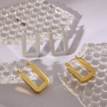Trendy Gold Square Hoop Earrings: Stainless Steel, Simple Metal, 18K Plated Fashion Charm, Women's Jewelry Gift