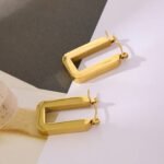 Trendy Gold Square Hoop Earrings: Stainless Steel, Simple Metal, 18K Plated Fashion Charm, Women's Jewelry Gift