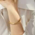Double Color Geometric Bracelet: Waterproof Stainless Steel, 18K Gold Plated, Statement Charm Texture Jewelry, New