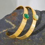 Natural Stone Open Cuff Bracelet: Stainless Steel, Green Aventurine, PVD Gold Color, Trendy Fashion Charm Jewelry for Women