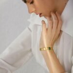 Natural Stone Open Cuff Bracelet: Stainless Steel, Green Aventurine, PVD Gold Color, Trendy Fashion Charm Jewelry for Women
