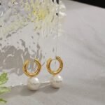 Round Hoop Earrings: Stainless Steel, Elegant Imitation Pearls, 18K, High-Quality Women's Jewelry Party Gift