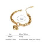 Heart Pendant Bracelet: Statement Stainless Steel, Gold 18K Plated, Trendy Metal Texture - Fashion Jewelry for Women