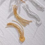 Arrow Cubic Zirconia Long Tassel Earrings: Fashion Stainless Steel, Gold Color, Party Trendy Jewelry for Women