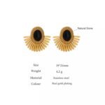 Fashion Stainless Steel Stud Earrings: Natural Stone Inlaid, Fan Shape, Fireworks Tiger Malachite, Trendy Charm, Golden Jewelry