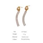Cubic Zirconia Earrings: Stainless Steel, High Quality Metal, Long Geometric Drop, Bling Fashion Jewelry