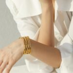 Statement Geometric Bracelet: Metal Layered, Stainless Steel, PVD Gold Color Texture, Exclusive Personalized Jewelry