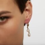 Natural Pearl Drop Earrings - Stainless Steel, Charm, Metal Gold Geometric, 18K Plated