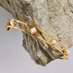 Imitation Pearls Cuff Bracelet: New 18K Gold Color Stainless Steel, Open Design, Waterproof Statement, Stylish Jewelry Gift