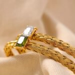 Mesh Weave Open Bangle Bracelet: 18K Gold Plated Stainless Steel, Cubic Zirconia Bling Charm, Waterproof Jewelry for Women, Gift