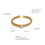 Mesh Weave Open Bangle Bracelet: 18K Gold Plated Stainless Steel, Cubic Zirconia Bling Charm, Waterproof Jewelry for Women, Gift