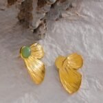 Green Natural Stone Butterfly Wing Earrings: Stainless Steel, Fashion Trendy Statement, Charm Golden Jewelry for Women