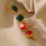Vintage Charm Square Opal Stone Earrings: Delicate, Colorful, French Hook, Stainless Steel, 18k Gold Plated, Waterproof Jewelry