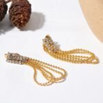 Cubic Zirconia Tassel Chain Drop Earrings: Stainless Steel, Gold Color, Fashion Charm Jewelry for Women - Party Bijoux New