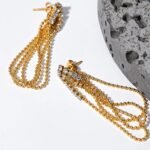 Cubic Zirconia Tassel Chain Drop Earrings: Stainless Steel, Gold Color, Fashion Charm Jewelry for Women - Party Bijoux New