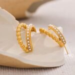 Vintage Imitation Pearls Geometric Charm Earrings: 18K Gold Plated Stainless Steel, Women's Fashion, Waterproof Jewelry