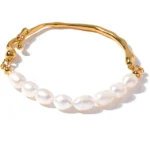 Elegant Stainless Steel Bracelet - Luxury Natural Freshwater Pearls, 18K Gold Color, Temperament Fashion Jewelry for Women, New Gift