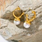 Korean Shell Pearl Golden Stud Earrings - Stainless Steel, Exquisite Charm, Chic Jewelry