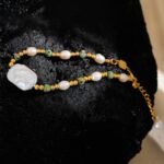 Baroque Elegance Bracelet - Luxury Natural Epidote Stone, Freshwater Pearls, Handmade Stainless Steel Beads, PVD Jewelry for Women