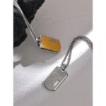 High-Quality Square Pendant Necklace - Men's Fashion Jewelry for Shirts and Sweater, Stainless Steel, Gold Silver Color Gift