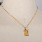 2023 Personalized Jewelry: Statement Body Square Pendant Stainless Steel Necklace - Gold Color Texture Metal