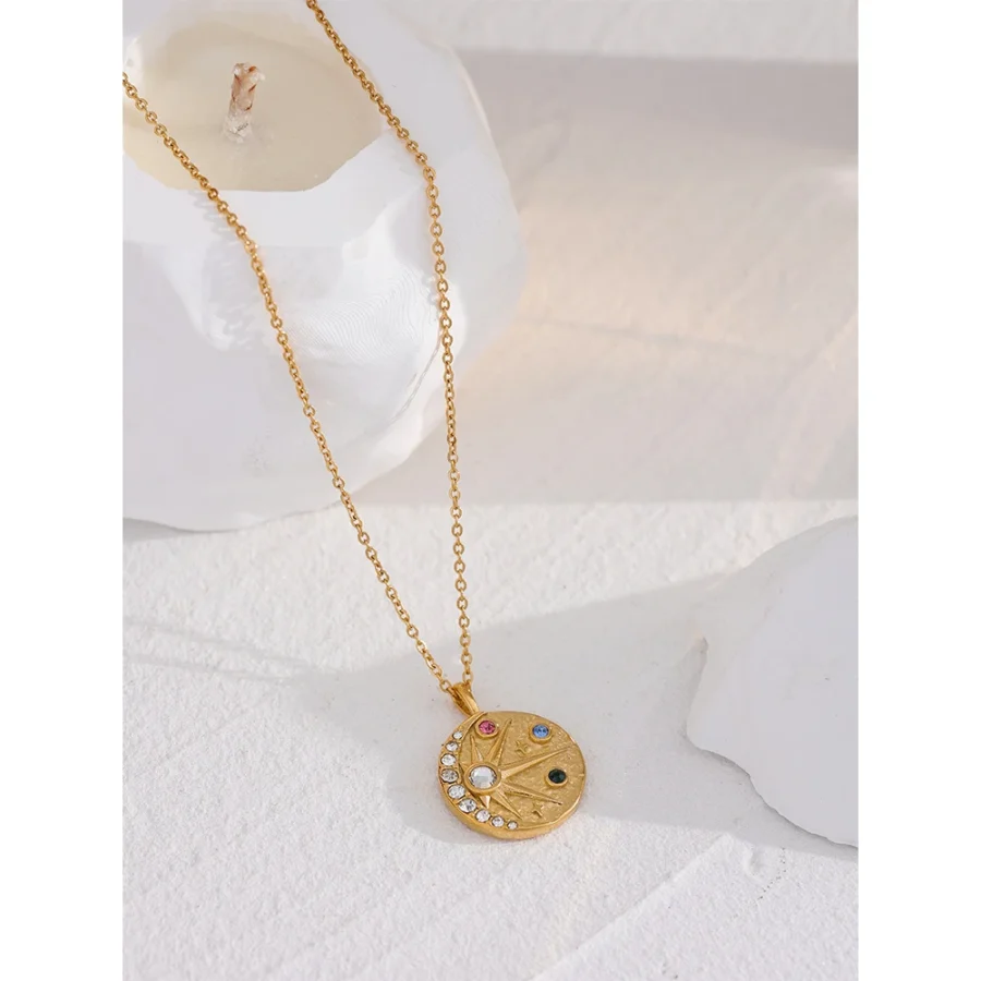 Charm Crystal PVD Bijoux Gift: Golden Stainless Steel Chain Jewelry with Star Moon Pendant Necklace for Women