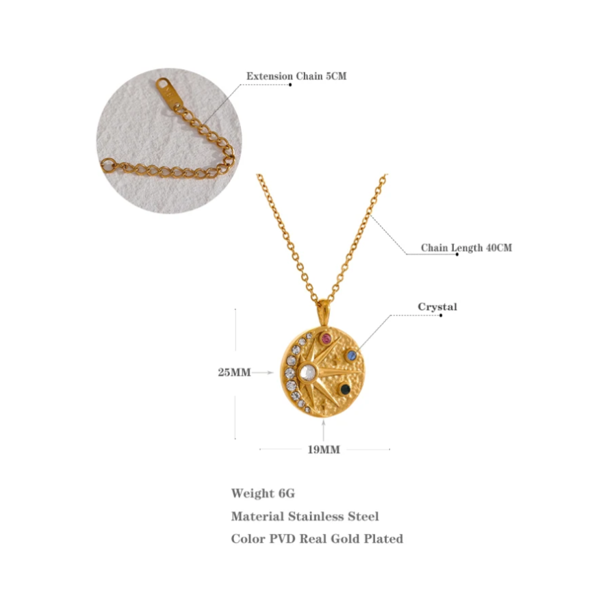 Charm Crystal PVD Bijoux Gift: Golden Stainless Steel Chain Jewelry with Star Moon Pendant Necklace for Women