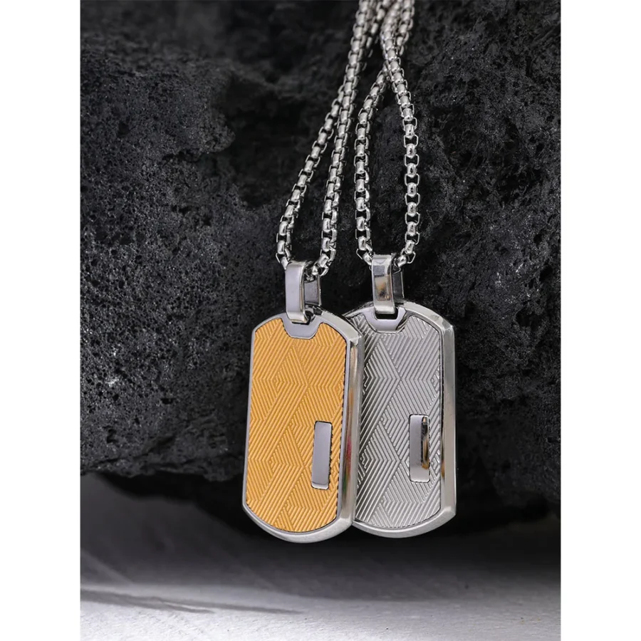 High-Quality Square Pendant Necklace - Men's Fashion Jewelry for Shirts and Sweater, Stainless Steel, Gold Silver Color Gift