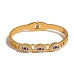 Evil Eye Statement Bangle: Charm Turkish Design in Stainless Steel, Trendy Fashion with Zircon, Waterproof, Gold Color Jewelry