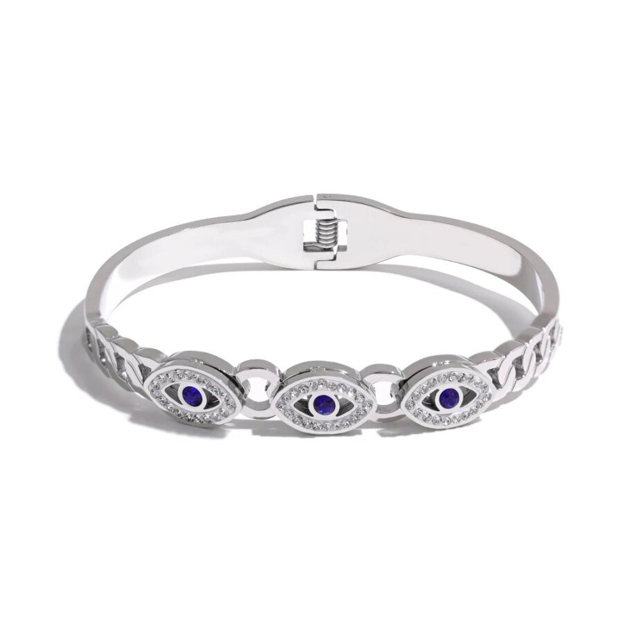 Evil Eye Statement Bangle: Charm Turkish Design in Stainless Steel, Trendy Fashion with Zircon, Waterproof, Gold Color Jewelry