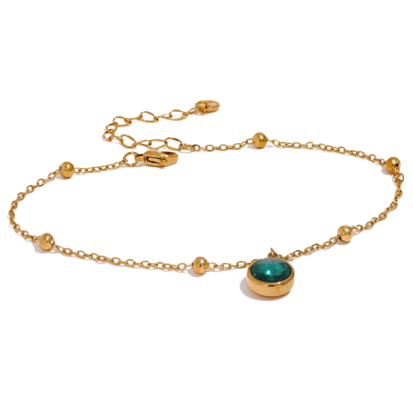 Stylish Anklet: Stainless Steel Gold Color with Exquisite Pink and Green Cubic Zirconia Chain, Waterproof Summer Jewelry for Women