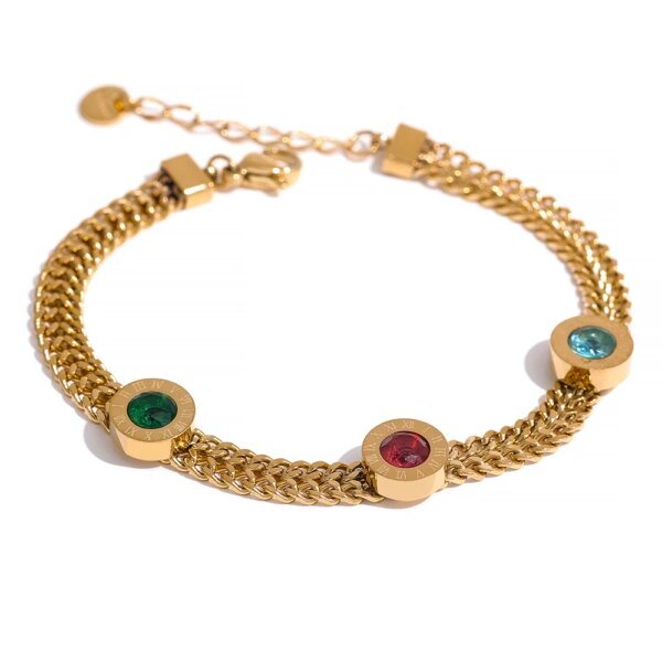 Colorful White CZ Bracelet: Stainless Steel Charm Gold Color Cuban Chain Bangle, Trendy Classic Jewelry for Women
